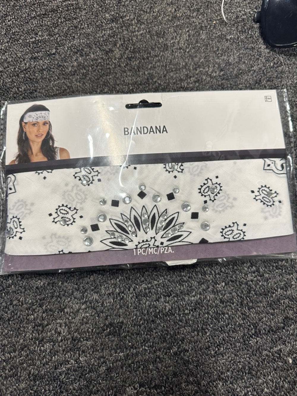 White & Black Paisley Bandana Headband with Rhinestones
